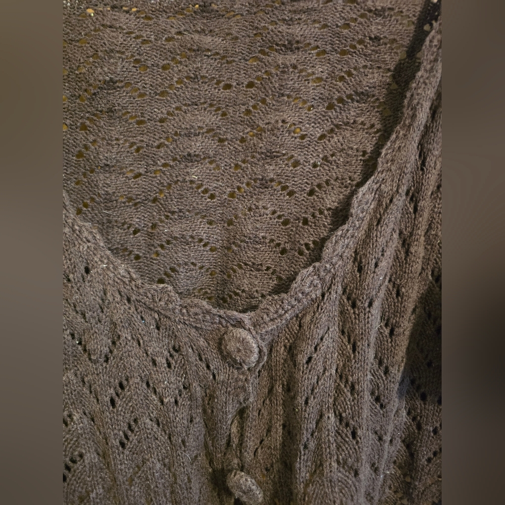 Cato Dark Brown Open-Knit Cropped Cardigan Shrug - Picture 4 of 4